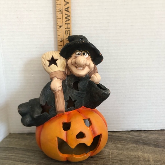 Vtg Halloween Witch and Jack O’Lantern Candle Holder - Picture 15 of 16